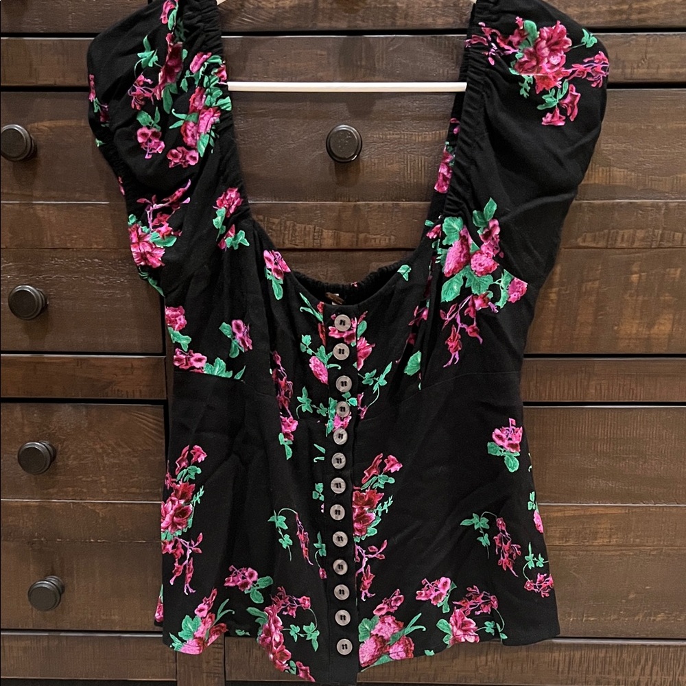 Free People Black and Pink Women's Top